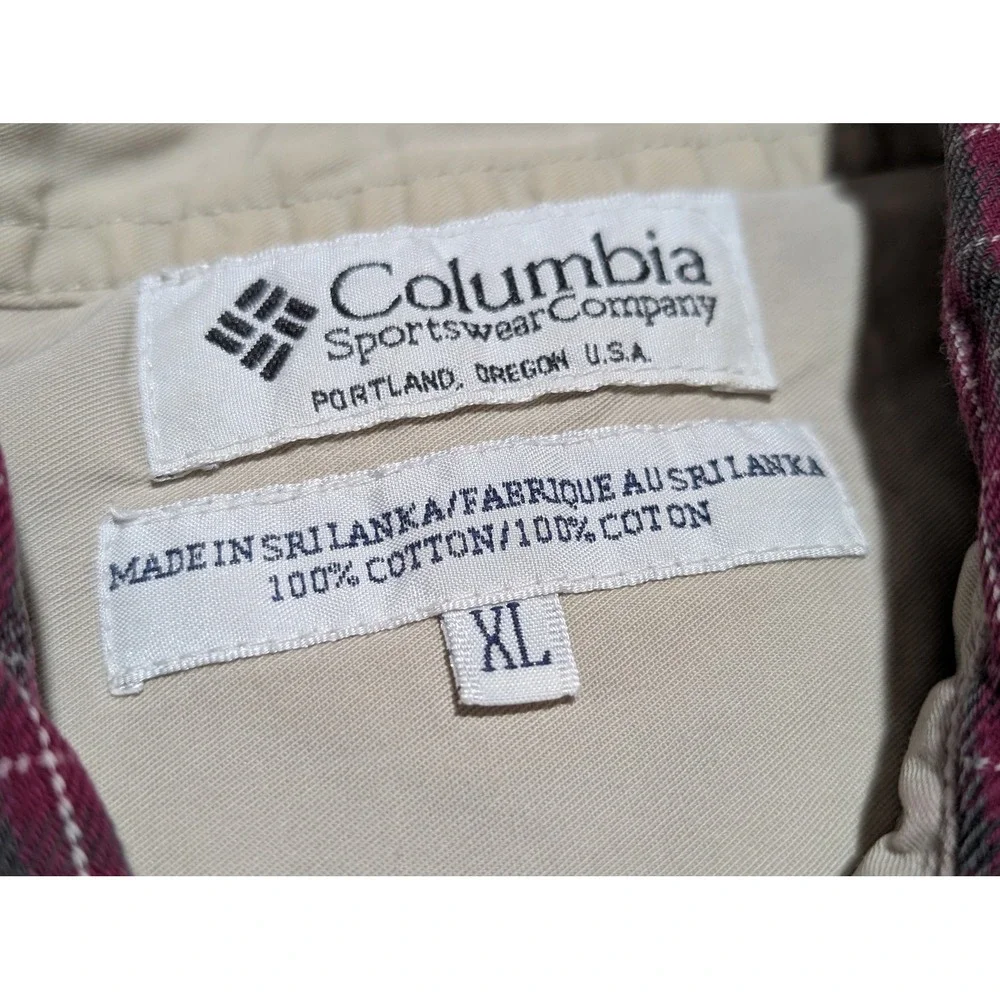 Columbia Vintage Flannel Shirt Men's XL Burgundy Plaid‎ Long Sleeve Outdoor